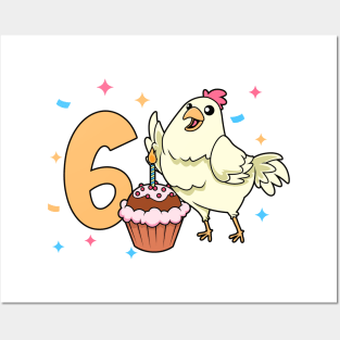 I am 6 with chicken - kids birthday 6 years old Posters and Art